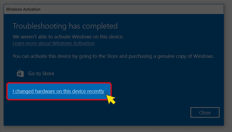 Chọn I changed hardware on this device recently là kết thúc Chọn I changed hardware on this device recently là xong