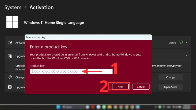 Active Windows 11 bằng key bản quyền