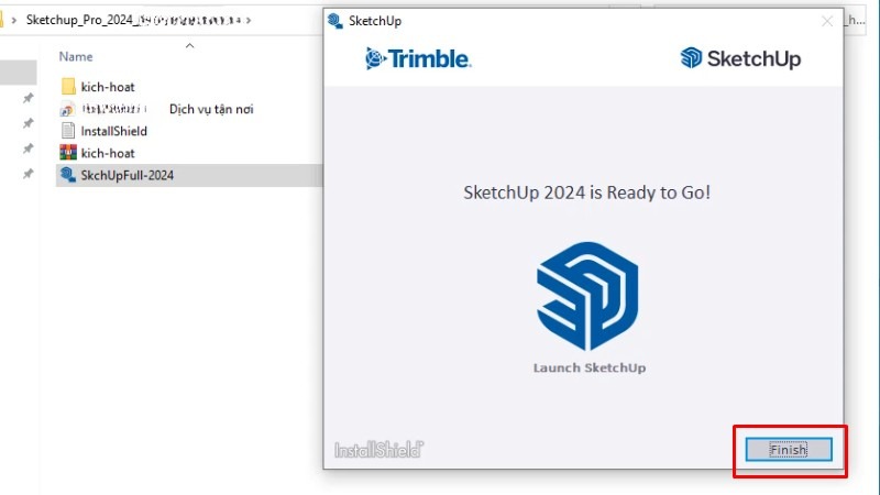 Bấm Finish khi hoàn tất cài đặt Sketchup 2024 Bấm Finish khi hoàn tất cài đặt Sketchup 2024