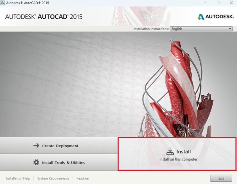 Bấm Install để bắt đầu cài Autocad 2015 Bấm Install để bắt đầu cài Autocad 2015