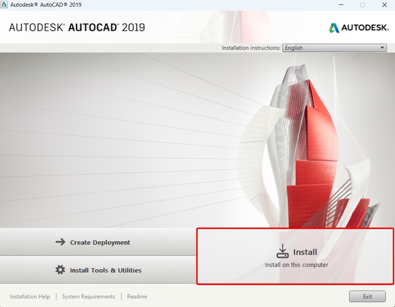 Bấm Install để bắt đầu cài AutoCAD 2019