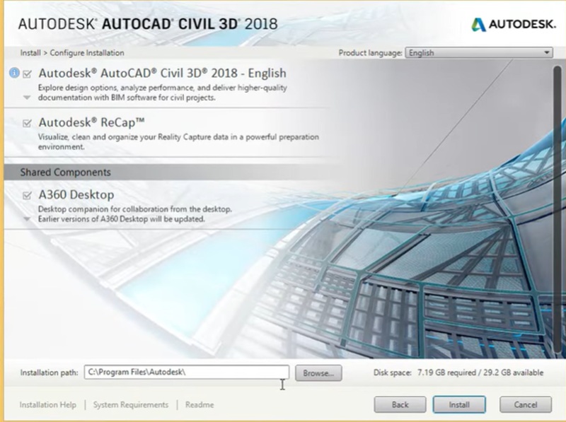 Bấm Install để tiến hành cài đặt Civil 3D 2018 Bấm Install để tiến hành cài đặt Civil 3D 2018