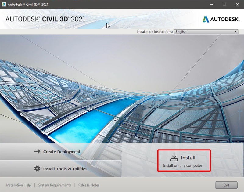 Bấm Install để tiến hành cài đặt Civil 3D 2021 Bấm Install để tiến hành cài đặt Civil 3D 2021