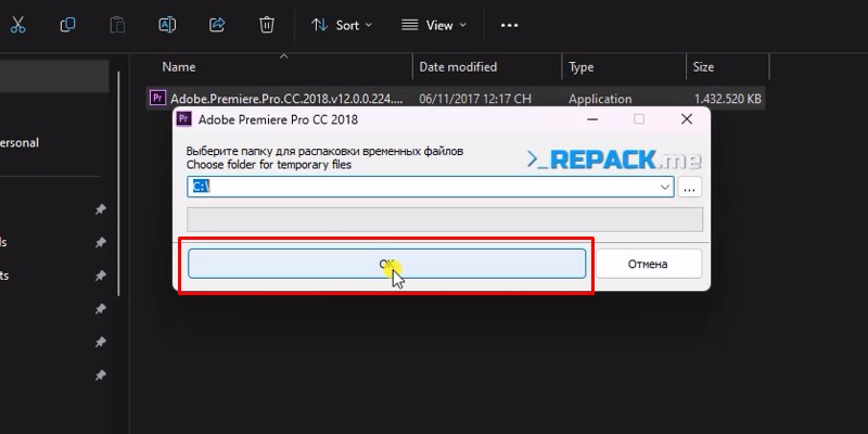 Bấm OK để tiếp tục cài đặt Adobe Premiere Pro CC 2018 Bấm OK để tiếp tục cài đặt Adobe Premiere Pro CC 2018