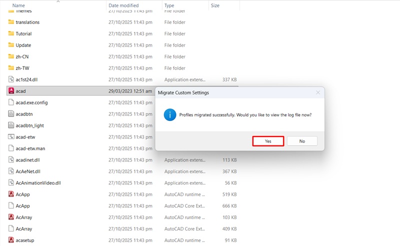 Bấm Yes để hoàn tất kích hoạt AutoCAD 2024 Bấm Yes để hoàn tất kích hoạt AutoCAD 2024