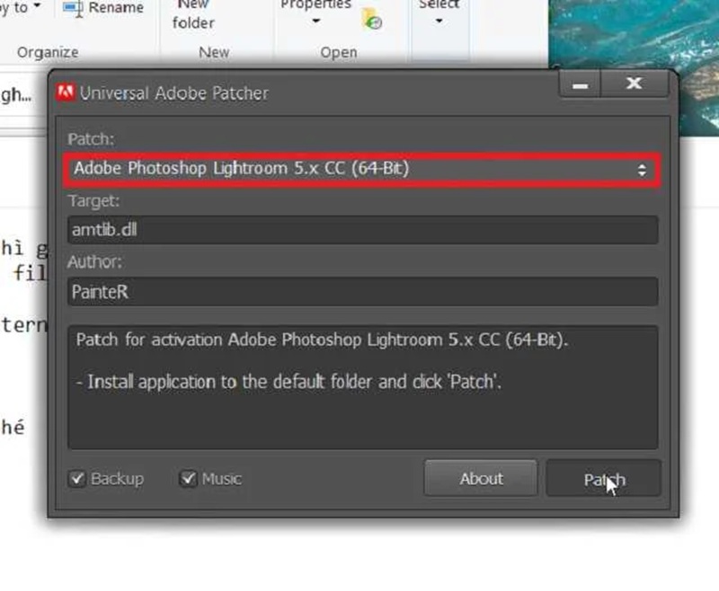 Bạn click con trỏ tam giác chọn tên phần mềm Lightroom 5X CC Bạn click con trỏ tam giác chọn tên phần mềm Lightroom 5X CC
