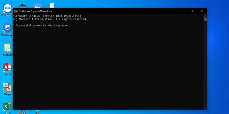 Nhập lệnh powercfg /batteryreport và nhấn Enter