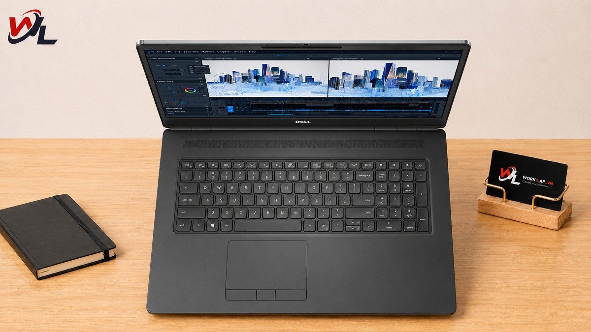 Tổng thể, bàn phím và touchpad đều được tối ưu để hỗ trợ tốt cho người dùng chuyên nghiệp Precision 7760 có bàn phím chắc chắn, phím bấm sâu giúp gõ phím dễ dàng và chính xác