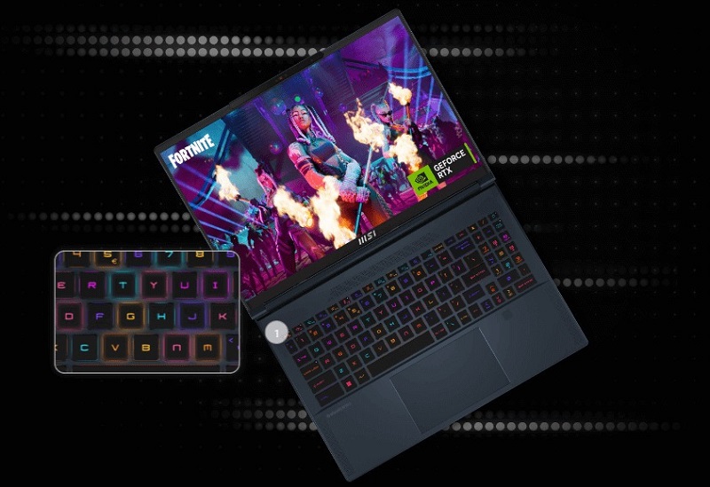 Laptop MSI cũ có bàn phím chuyên dụng, giảm mỏi tay khi sử dụng lâu Bàn phím laptop MSI cũ có hành trình sâu, phản hồi nhanh, hỗ trợ game thủ