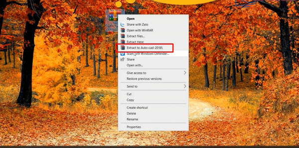 Chọn "Extract to Autocad 2018 64bit" Chọn Extract to Autocad 2018 64bit