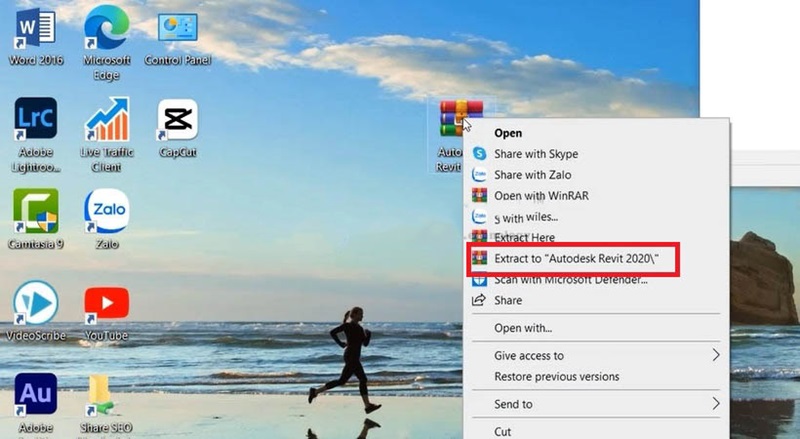 Giải nén file Revit 2020 bằng WinRAR, chọn “Extract Here” hoặc “Extract to…” Giải nén file Revit 2020 bằng WinRAR, chọn “Extract Here” hoặc “Extract to…”