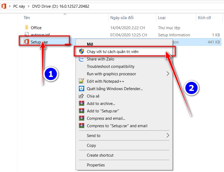 Mở file cài đặt của Office 365 để bắt đầu tiến hành các bước cài đặt Mở file cài đặt của Office 365 để bắt đầu tiến hành các bước cài đặt