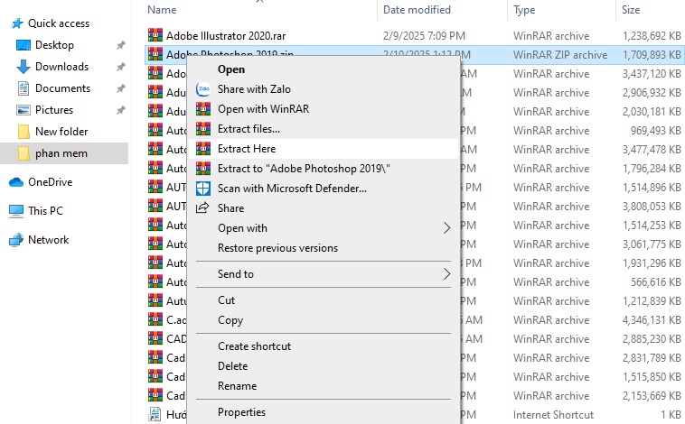 Click giải nén phần mềm