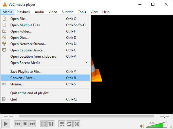 Mở VLC và vào menu Media Mở VLC và vào menu Media