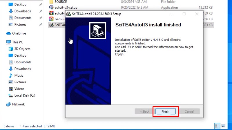 Chọn vào mục Finish để kết thúc