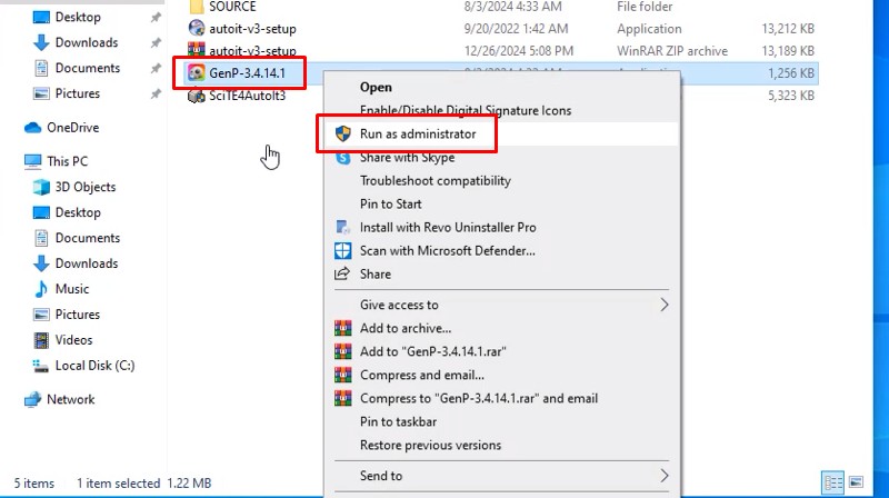 Chọn tiếp tệp GenP-3.4.14.1.exe và nhấn Run as Administrator