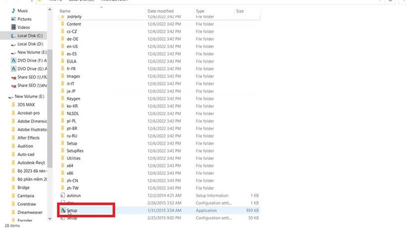 Mở thư mục “Autodesk_Revit_2016x64” và chạy file “Setup” Mở thư mục “Autodesk_Revit_2016x64” và chạy file “Setup”