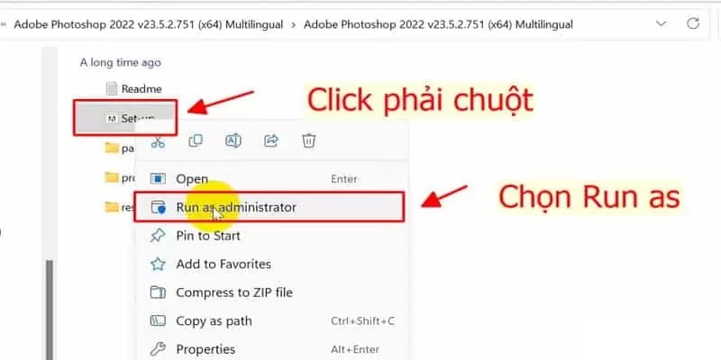 Chọn vào file Setup.exe để bắt đầu cài pts 2022