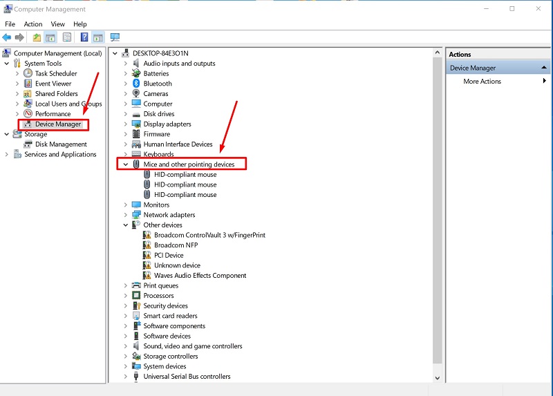 Vào Device Manager chọn Mice and other pointing devices