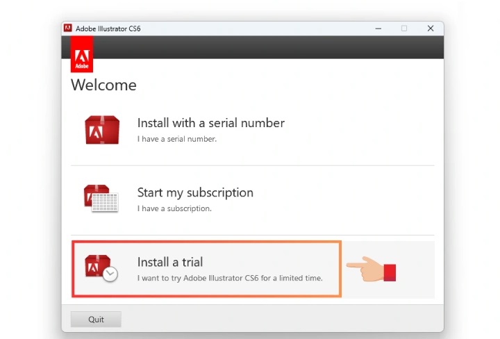 Chọn vào mục “Install a trial” Chọn vào mục “Install a trial”