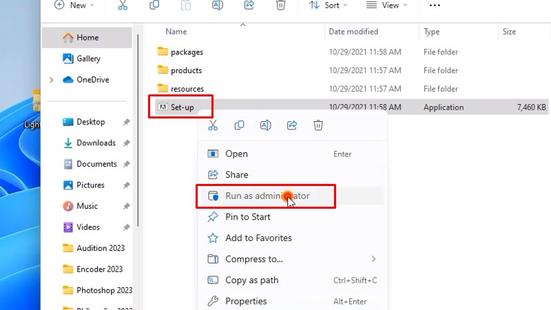 Chọn file có tên Setup.exe để chạy dưới quyền quản trị Chọn file có tên Setup.exe để chạy dưới quyền quản trị
