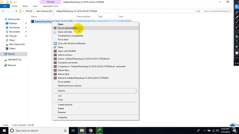 Chọn “Run as administrator” để cài đặt