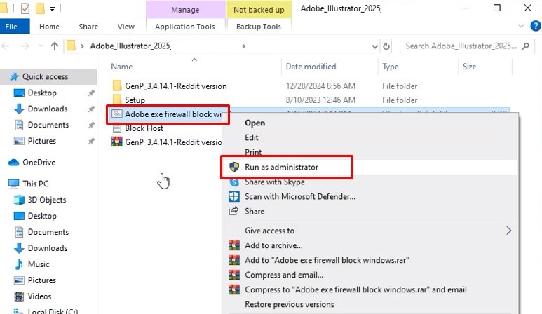  Mở tệp adobe.exe và chọn Run as Administrator
