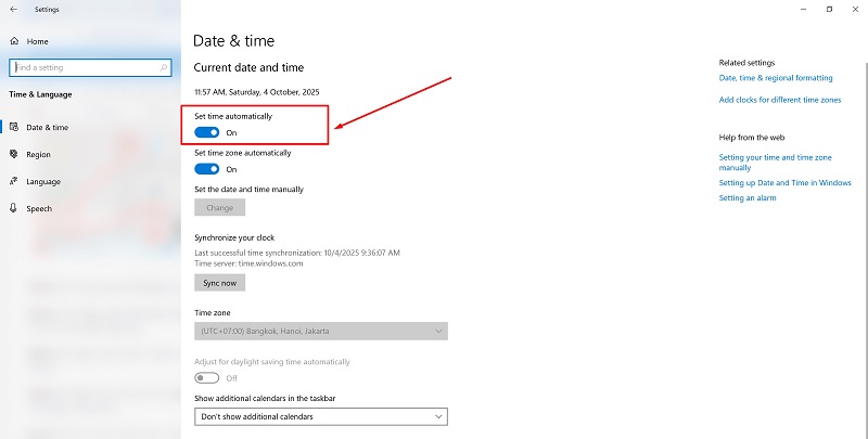 Tắt mục “Set time automatically” Tắt mục “Set time automatically”