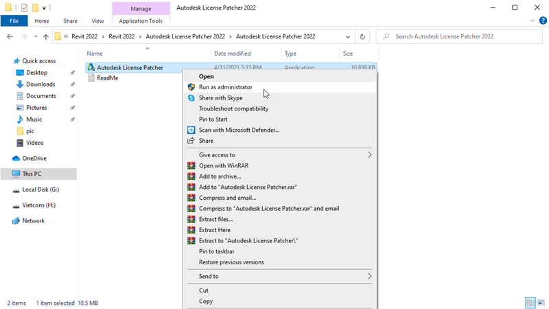 Nhấn chuột phải vào Autodesk License Patcher 2022, chọn Run as administrator Nhấn chuột phải vào Autodesk License Patcher 2022, chọn Run as administrator
