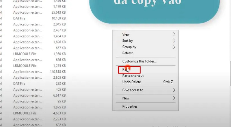 Dán file vào thư mục cài đặt