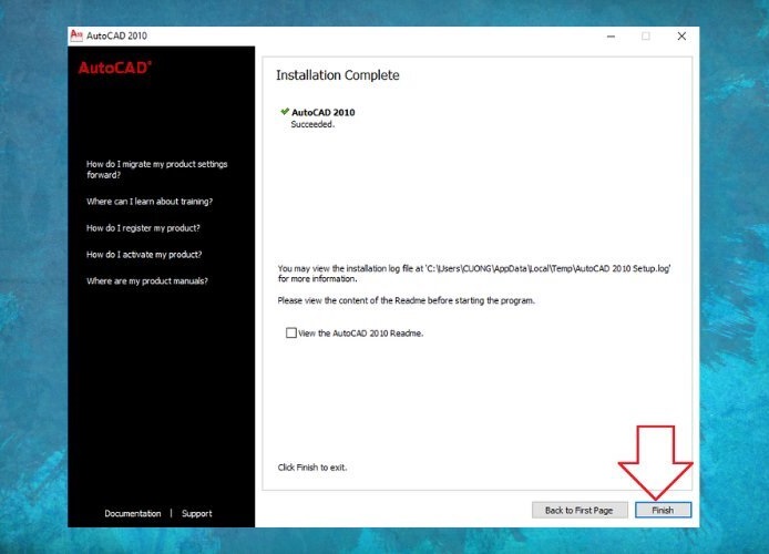 Đợi cài đặt hoàn tất, sau đó nhấn "Finish" để kết thúc