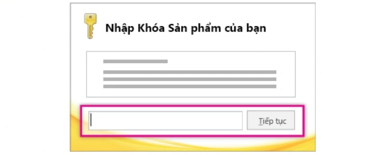 Nhập mã key và nhấp “Continue” để tiếp tục Nhập mã key và nhấp “Continue” để tiếp tục