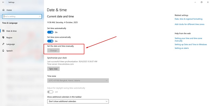 Nhấn vào nút “Change” Nhấn vào nút “Change”