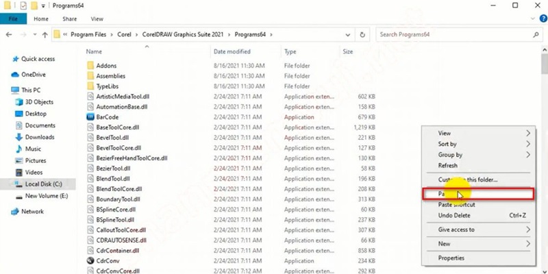 Dán các file đã copy vào thư mục cài đặt của phần mềm Dán các file đã copy vào thư mục cài đặt của phần mềm
