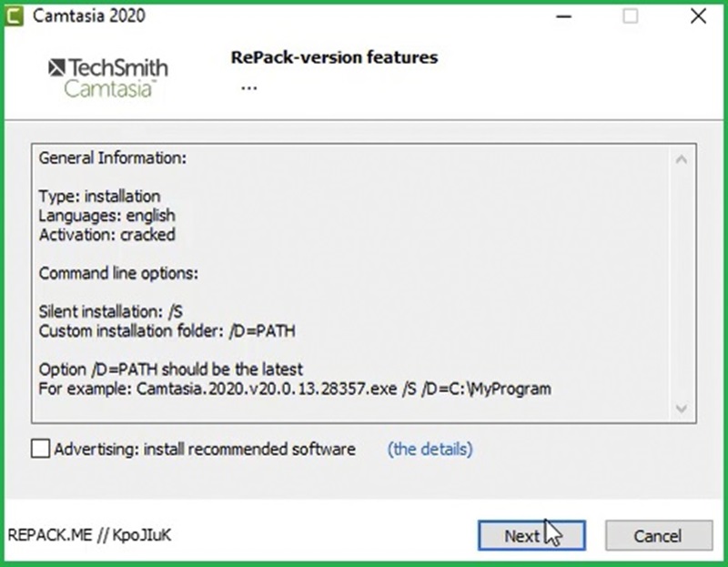 Bỏ chọn “Advertising: install recommended software”, rồi nhấn “Next”