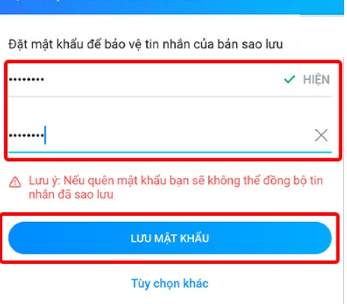 Chọn “Mật khẩu của bản sao lưu”, nhập mật khẩu và chọn “Lưu mật khẩu” Chọn “Mật khẩu của bản sao lưu”, nhập mật khẩu và chọn “Lưu mật khẩu”