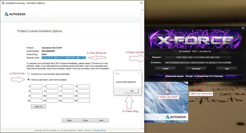Chọn “I have an activation code from Autodesk”, sao chép và dán Request code Chọn “I have an activation code from Autodesk”, sao chép và dán Request code