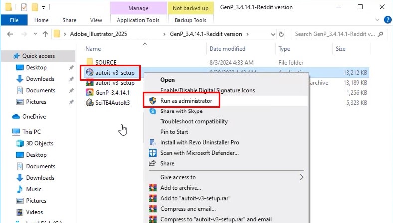 Bấm autoit-v3-setup.exe và chọn Run as Administrator