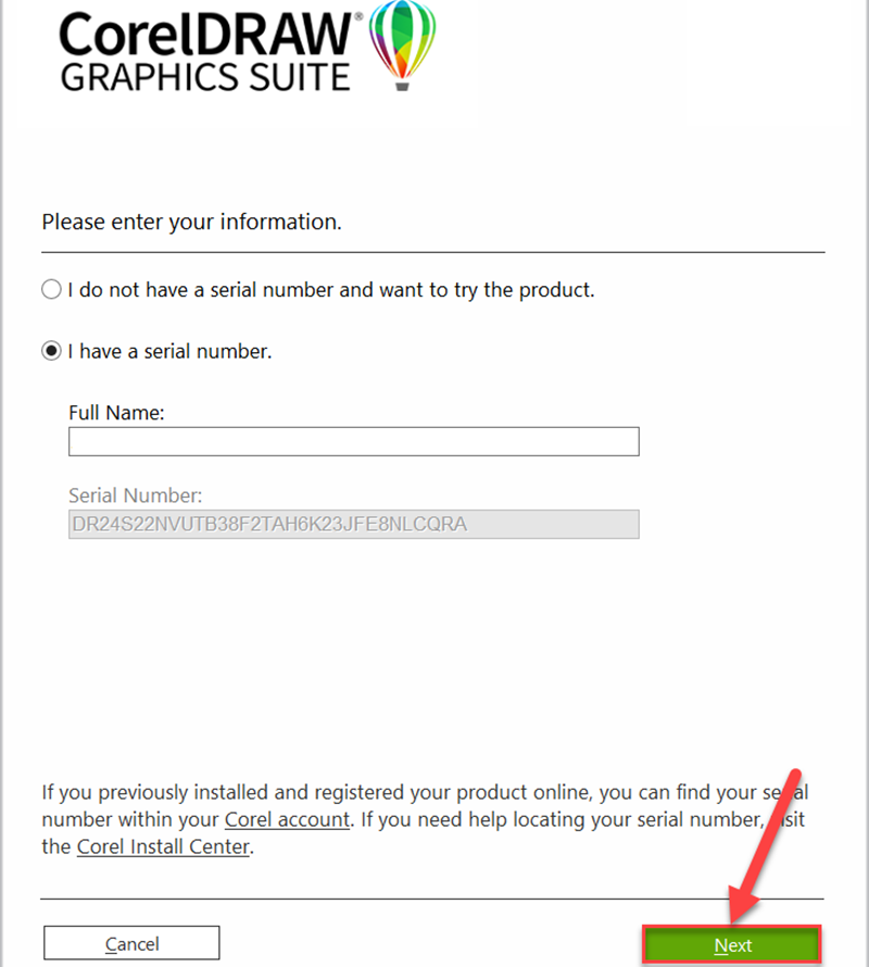 Điền tên vào “Full Name” rồi bấm “Next” để tiếp tục cài đặt