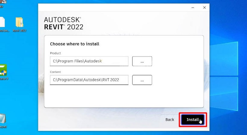 Nhấn "Install" để bắt đầu cài đặt Revit 2022 trên máy tính Nhấn "Install" để bắt đầu cài đặt Revit 2022 trên máy tính