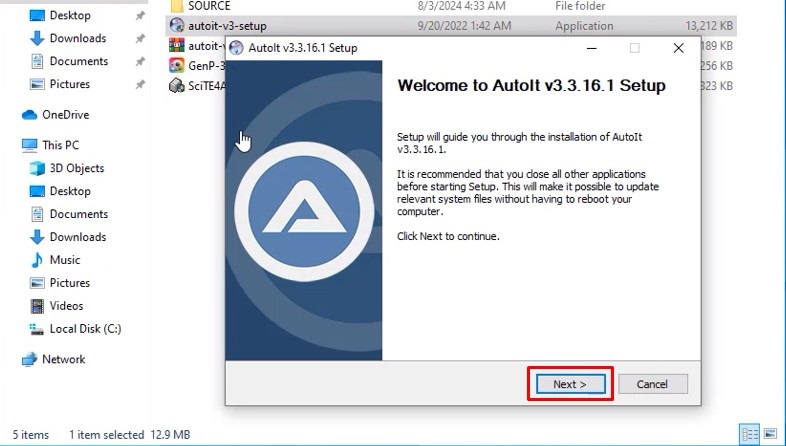 Bấm Next để tiếp tục 