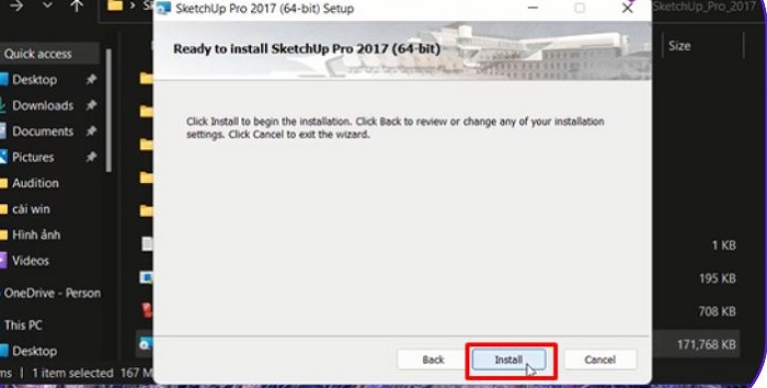 Chọn Install để bắt đầu cài SketchUp 2017 Chọn Install để bắt đầu cài SketchUp 2017