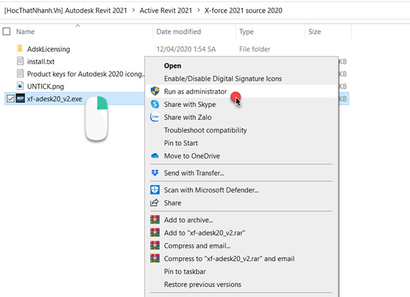 Mở file xf-adesk 20_v2.exe và chạy với quyền Administrator Mở file xf-adesk 20_v2.exe và chạy với quyền Administrator