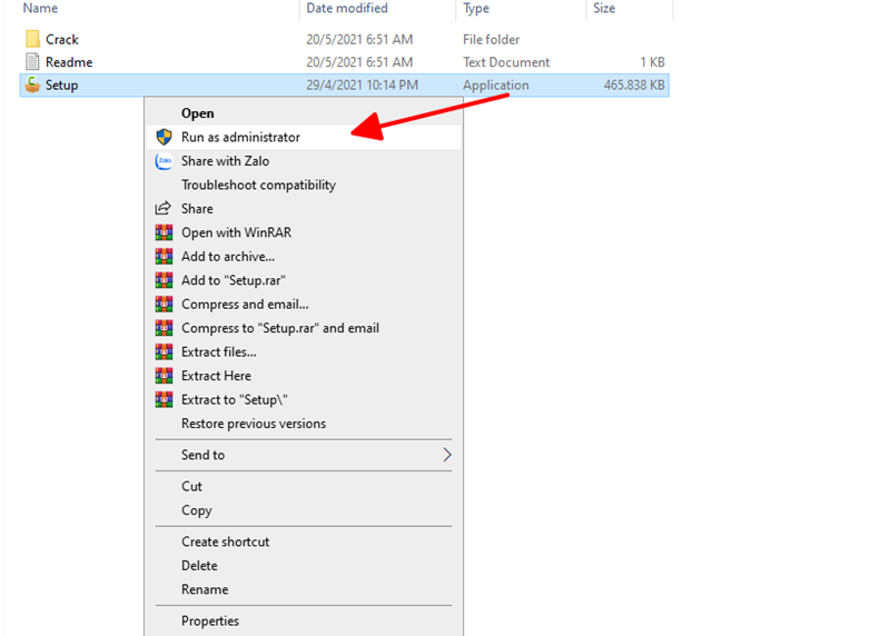 Nhấp chuột phải vào file cài đặt, chọn “Run as Administrator” Nhấp chuột phải vào file cài đặt, chọn “Run as Administrator”