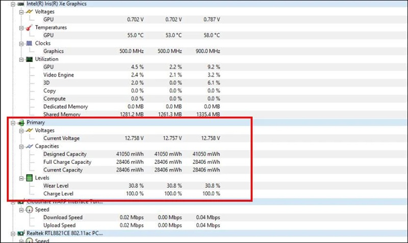 Các thông tin về pin sẽ hiển thị ở mục Battery