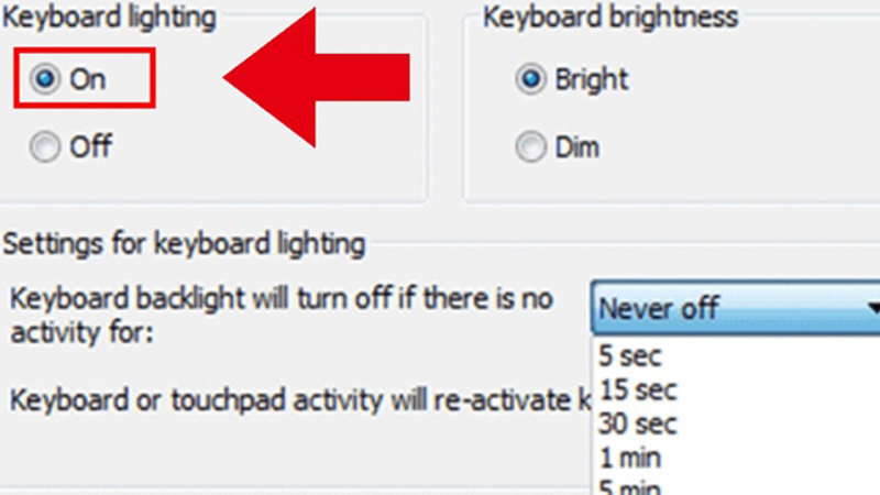 Chọn Keyboard Backlighting