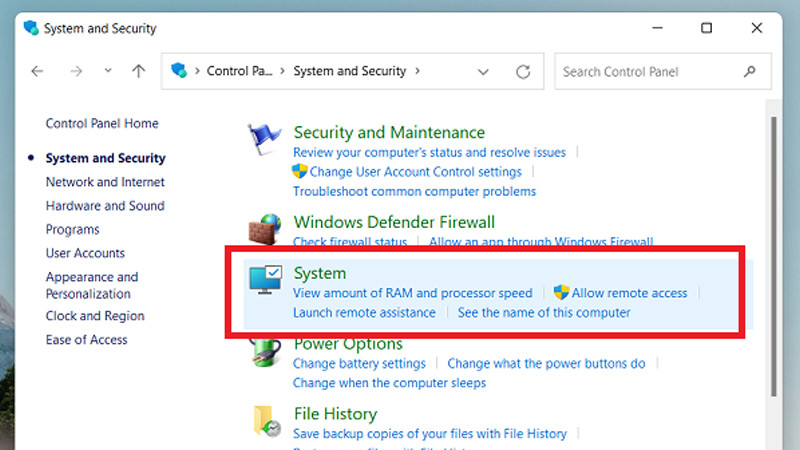 Nhấp chuột vào System Chọn System