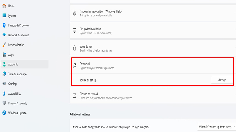 Nhấn vào Password để thêm mật khẩu laptop Asus Nhấn vào Password