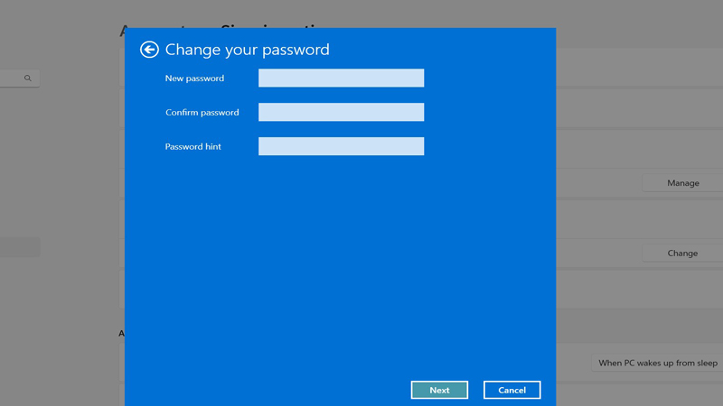 Trong phần tạo mật khẩu mới để trống tất cả các ô Để trống ở ô mật khẩu mới