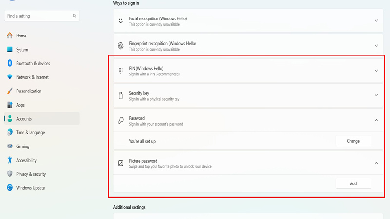Chọn hình thức đặt cách cài mật khẩu cho máy tính Lenovo win 11 Chọn hình thức đặt cách cài mật khẩu máy tính Lenovo